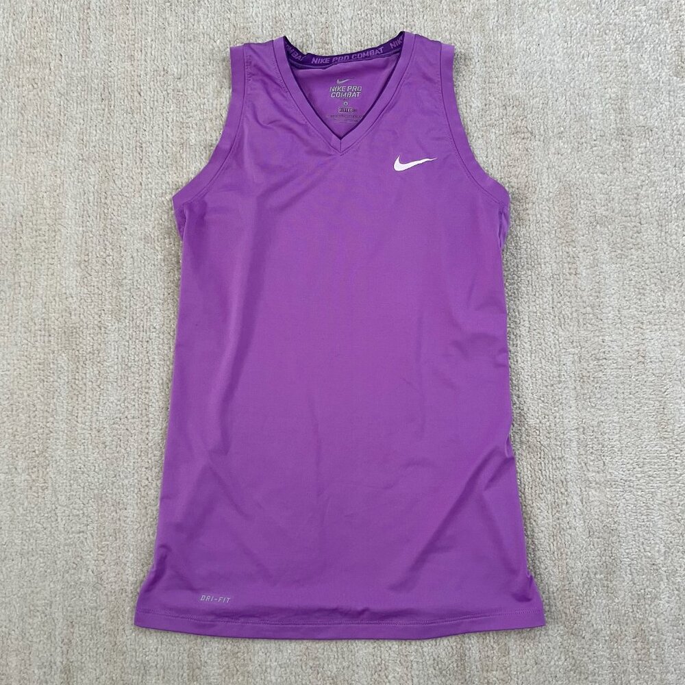 Nike Pro Combat Dri Fit V Neck Tank Top S Purple